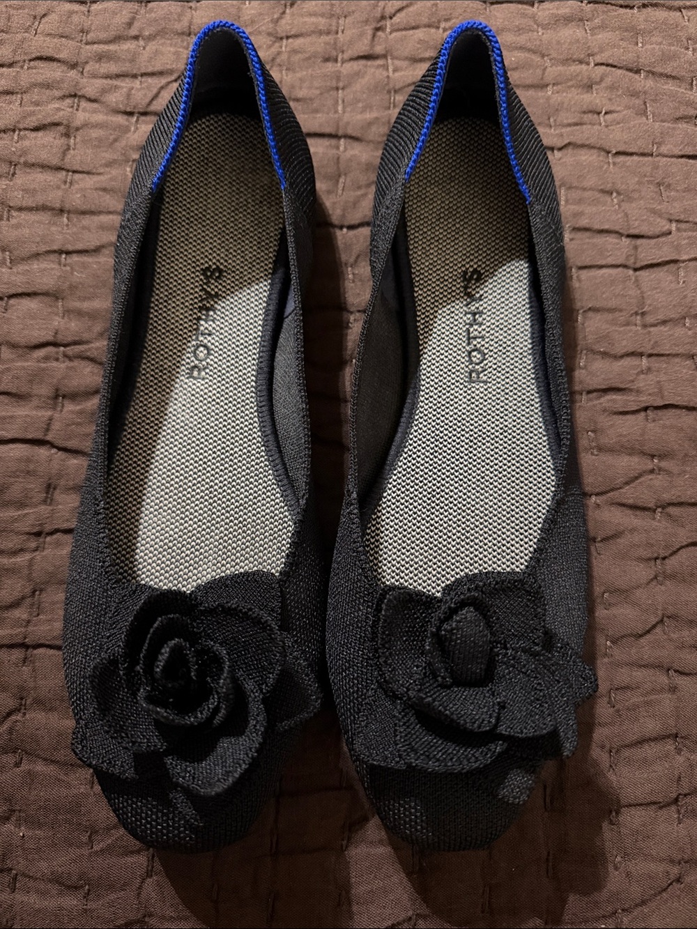 Rothy's Black Knit Ballet Flats with Floral Applique